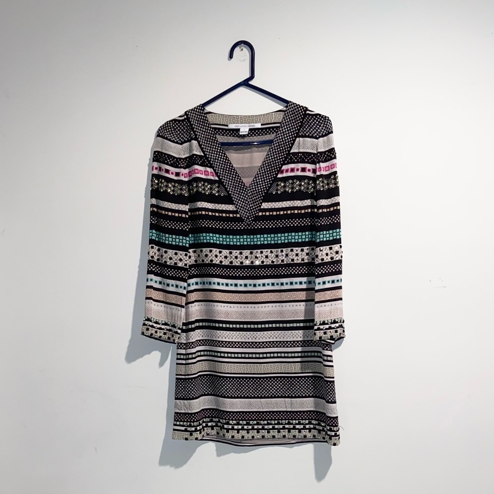 MULTICOLOR DIANE VON FURSTENBERG SZ 2 jewel dress STRIPE BOHO BARELY BEDAZZLED